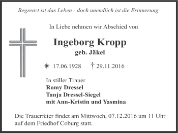 Anzeige von Ingeborg Kropp von MGO