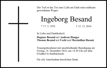 Anzeige von Ingeborg Besand von MGO