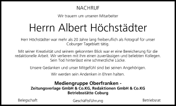 Anzeige von Albert Höchstädter von MGO
