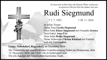 Anzeige von Rudi Siegmund von MGO