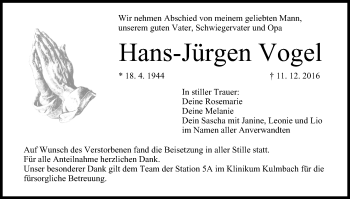 Anzeige von Hans-Jürgen Vogel von MGO