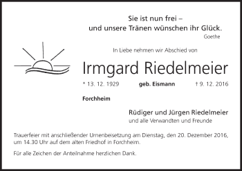 Anzeige von Irmgard Riedelmeier von MGO