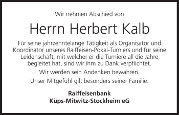 Anzeige von Herbert Kalb von MGO
