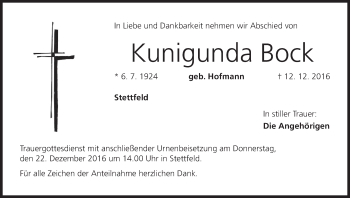 Anzeige von Kunigunda Bock von MGO