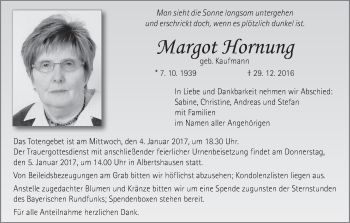 Anzeige von Margot Hornung von MGO