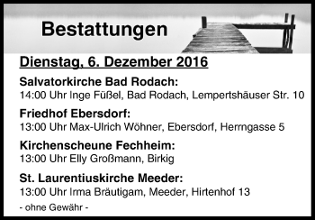 Anzeige von Bestattungen vom 06.12.2016 von MGO