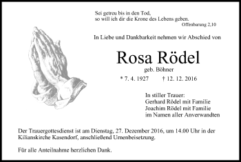 Anzeige von Rosa Rödel von MGO