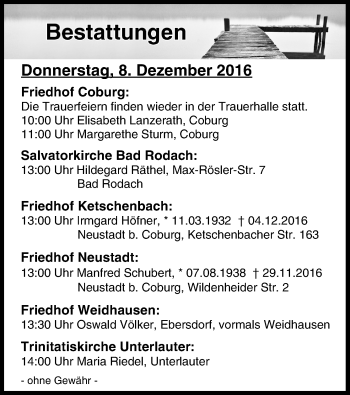 Anzeige von Bestattungen vom 08.12.2016 von MGO