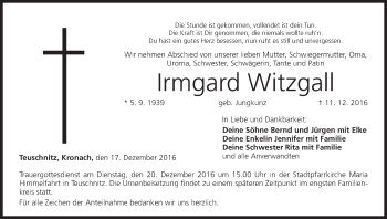 Anzeige von Irmgard Witzgall von MGO