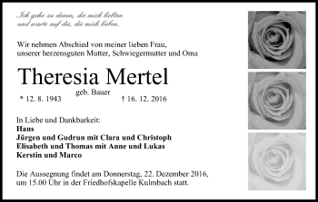 Anzeige von Theresia Mertel von MGO