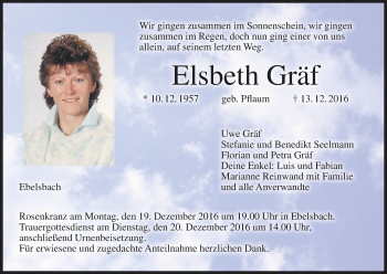 Anzeige von Elsbeth Gräf von MGO