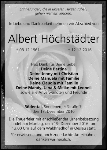 Anzeige von Albert Höchstädter von MGO