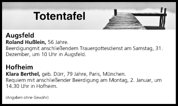 Anzeige von Totentafel vom 31.12.2016 von MGO