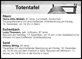 Anzeige von Totentafel vom 15.12.2016 von MGO