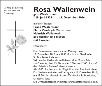 Anzeige von Rosa Wallenwein von MGO