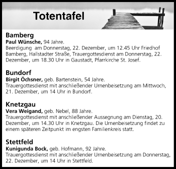 Anzeige von Totentafel vom 20.12.2016 von MGO