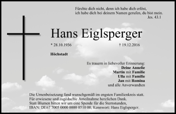 Anzeige von Hans Eiglsperger von MGO