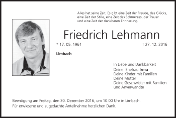 Anzeige von Friedrich Lehmann von MGO