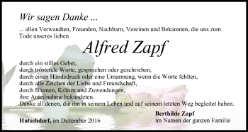 Anzeige von Alfred Zapf von MGO