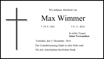 Anzeige von Max Wimmer von MGO