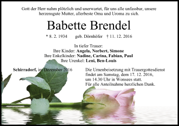 Anzeige von Babette Brendel von MGO