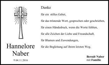 Anzeige von Hannelore Naber von MGO