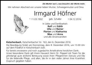 Anzeige von Irmgard Höfner von MGO