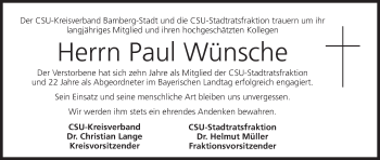 Anzeige von Paul Wünsche von MGO