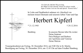 Anzeige von Herbert Kipferl von MGO