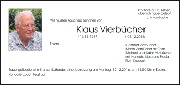 Anzeige von Klaus Vierbücher von MGO