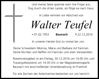 Anzeige von Walter Teufel von MGO