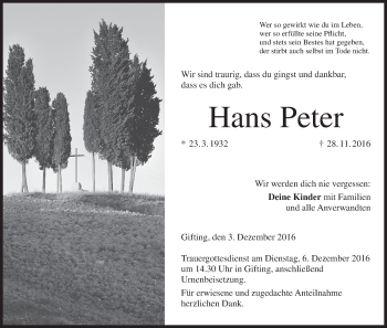 Anzeige von Hans Peter von MGO