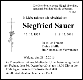 Anzeige von Siegfried Sauer von MGO