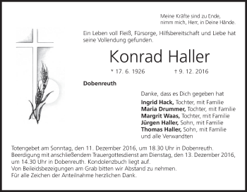 Anzeige von Konrad Haller von MGO