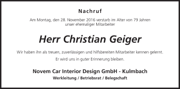 Anzeige von Christian Geiger von MGO