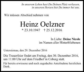 Anzeige von Heinz Oelzner von MGO