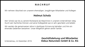 Anzeige von Helmut Scholz von MGO
