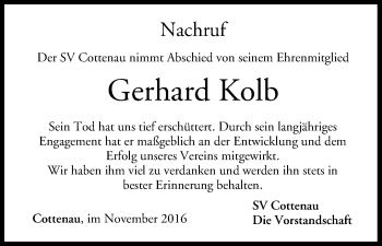 Anzeige von Gerhard Kolb von MGO