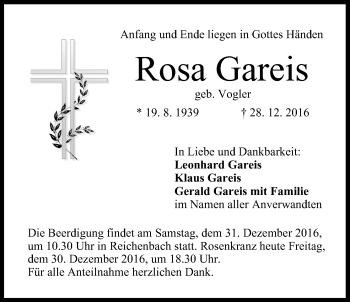 Anzeige von Rosa Gareis von MGO