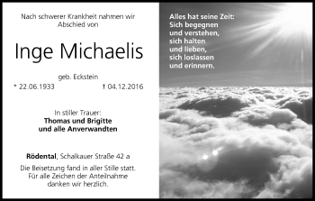 Anzeige von Inge Michaelis von MGO