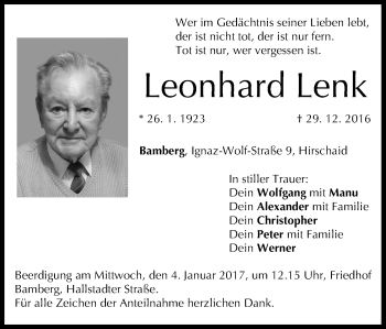 Anzeige von Leonhard Lenk von MGO