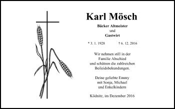 Anzeige von Karl Mösch von MGO