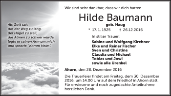 Anzeige von Hilde Baumann von MGO