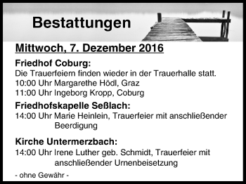 Anzeige von Bestattungen vom 07.12.2016 von MGO