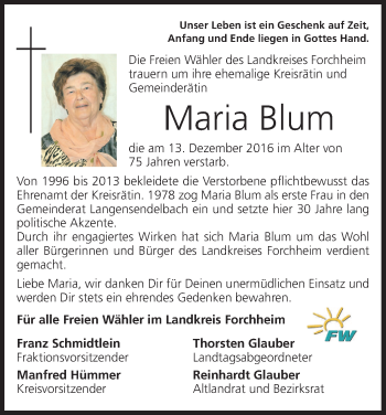 Anzeige von Maria Blum von MGO