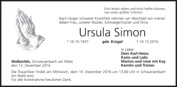 Anzeige von Ursula Simon von MGO