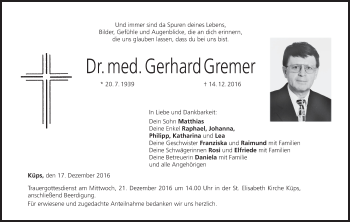 Anzeige von Gerhard Gremer von MGO