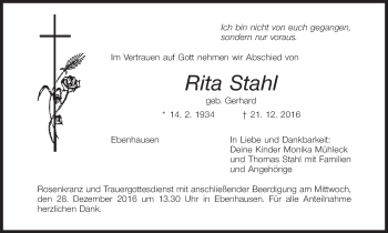 Anzeige von Rita Stahl von MGO