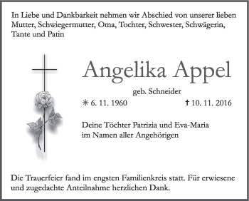 Anzeige von Angelika Appel von MGO
