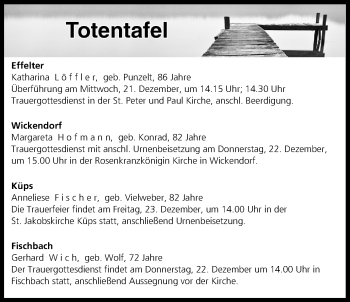Anzeige von Totentafel vom 21.12.2016 von MGO
